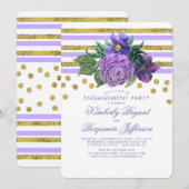 Gold Stripes en Purple Flowers verlovingsfeest Kaart (Voorkant / Achterkant)