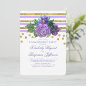 Gold Stripes en Purple Flowers verlovingsfeest Kaart (Staand voorkant)