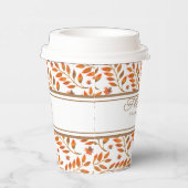 Gold Stripes & Fall Leaves Botanisch  Papieren Bekers (Rechts)