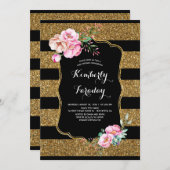 Gold Stripes Floral Baby shower Kaart (Voorkant / Achterkant)