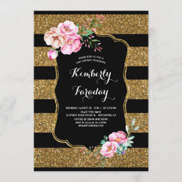 Gold Stripes Floral  Baby shower Kaart