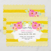 Gold Stripes Floral Birthday Invitation Kaart (Voorkant / Achterkant)