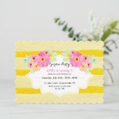 Gold Stripes Floral Birthday Invitation Kaart (Staand voorkant)