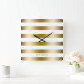 Gold Stripes Geometric Pattern Vierkante Klok (Huis)