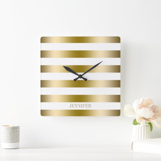Gold Stripes Geometric Pattern Vierkante Klok (Huis)