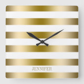Gold Stripes Geometric Pattern Vierkante Klok (Voorkant)