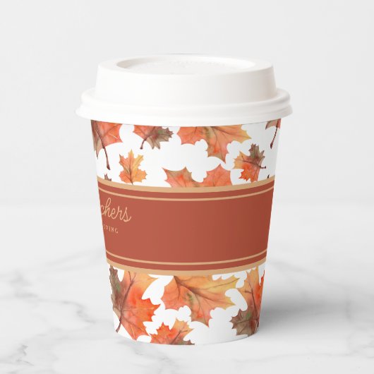 Gold Stripes & Golden Fall Bladeren  Papieren Bekers