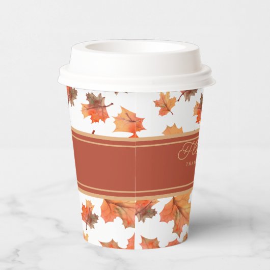 Gold Stripes & Golden Fall Bladeren Papieren Bekers (Rechts)