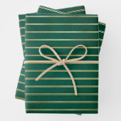 Gold Stripes Green kerstpatrooncadeau, Kerstmis Inpakpapier Vel (In situ)