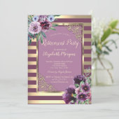 Gold Stripes Lijst Violet Flowers Retirement Kaart (Staand voorkant)