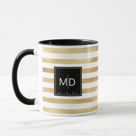 Gold Stripes Monogram op maat Mok (Links)