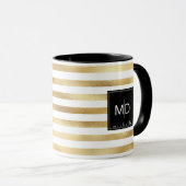 Gold Stripes Monogram op maat Mok (Voorkant rechts)