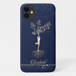 Gold Stripes, Navy Blue, Tree Women Silhouette Case-Mate iPhone Case