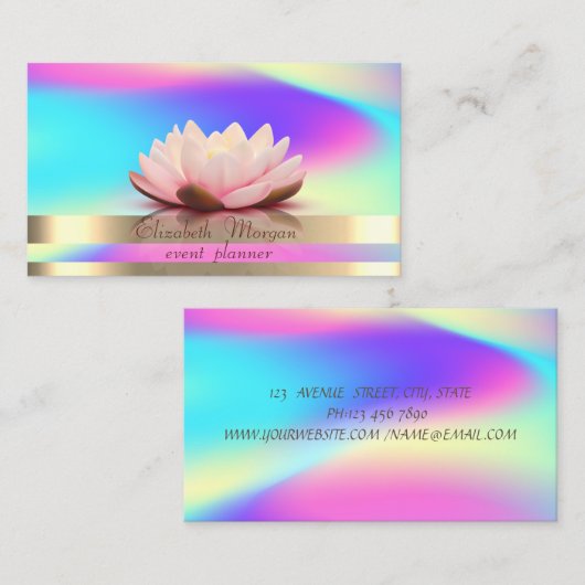 Gold Stripes Ombre Holographic Iridescent Lotus Visitekaartje (Voorkant / Achterkant)