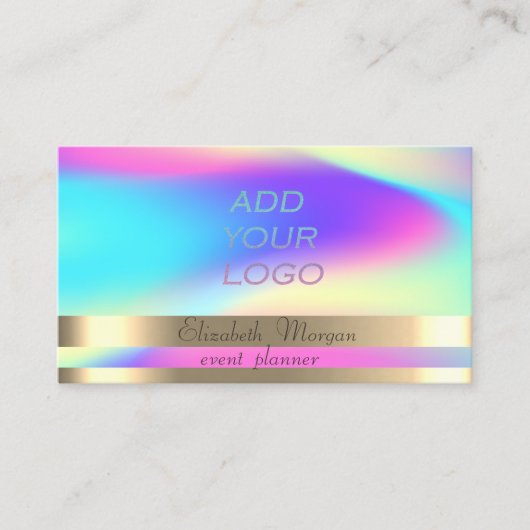Gold Stripes Ombre Holographic Voeg uw Logo toe Visitekaartje (Voorkant)