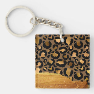 Gold Stripes op Metal Glamor Cheetah Skin Sleutelhanger