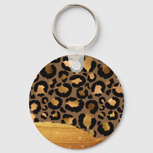 Gold Stripes op Metal Glamor Cheetah Skin Sleutelhanger (Voorkant)