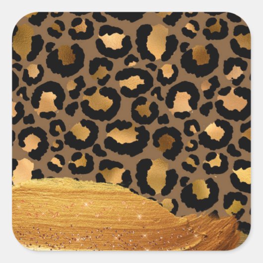 Gold Stripes op Metal Glamor Cheetah Skin Vierkante Sticker (Voorkant)