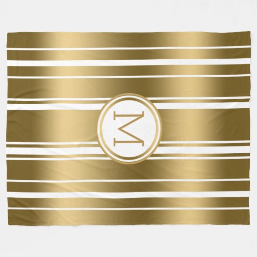 Gold Stripes Patroon Aangepaste witte achtergrond Fleece Deken (Voorkant (Horizontaal))