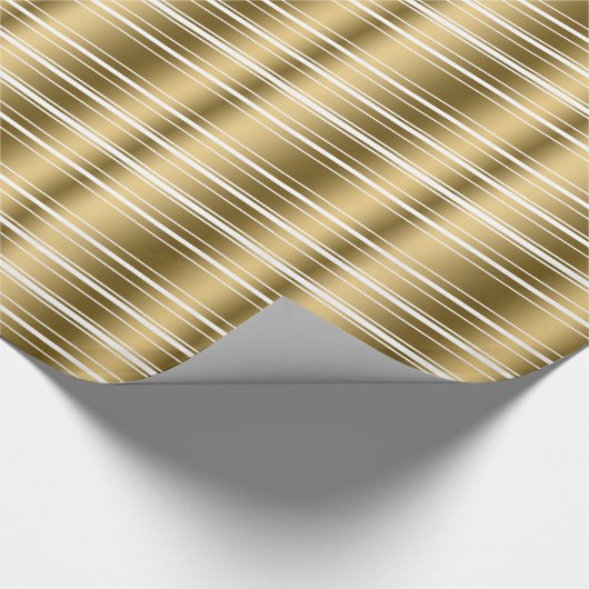 Gold Stripes Pattern - Aangepaste witte achtergron Cadeaupapier (Hoek)
