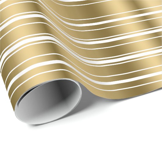 Gold Stripes Pattern - Aangepaste witte achtergron Cadeaupapier (Rol Hoek)