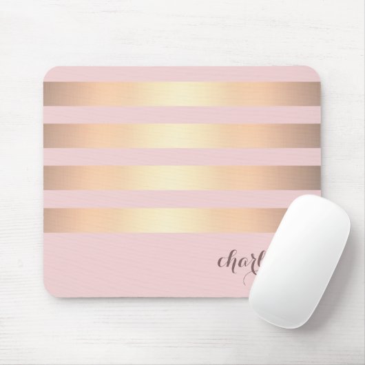 Gold Stripes Pattern Powder Pink Background Muismat (Met muis)