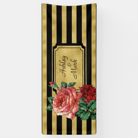 Gold Stripes Roos Flower Banner van JoSunshine (Verticaal)