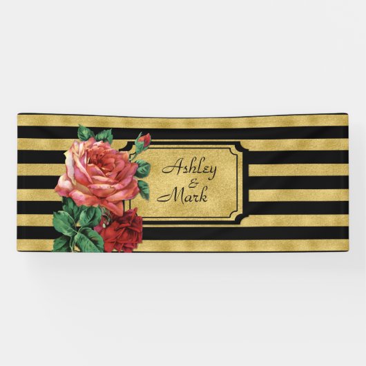 Gold Stripes Roos Flower Banner van JoSunshine (Horizontaal)