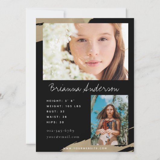 Gold Strokes Black Model Actor 3 Photo Comp Kaart (Achterkant)