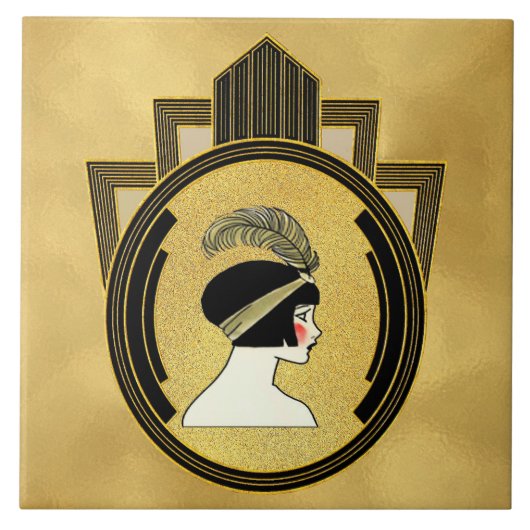 Gold Style Art Deco Flapper-keramische Tegel Tegeltje (Voorkant)