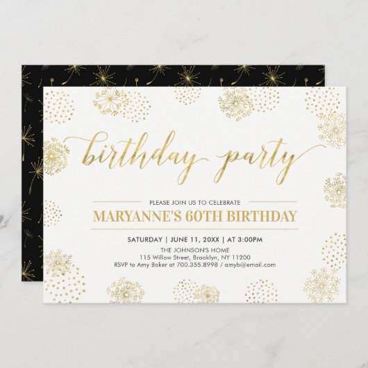 Gold Stylish Modern 50th, 60th Birthday Party Kaart (Voorkant / Achterkant)