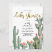 Gold Succulent Summer Baby shower Invitation Roze Kaart (Voorkant)