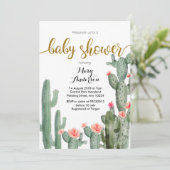 Gold Succulent Summer Baby shower Invitation Roze Kaart (Staand voorkant)