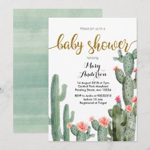 Gold Succulent Summer Baby shower Invitation Roze Kaart