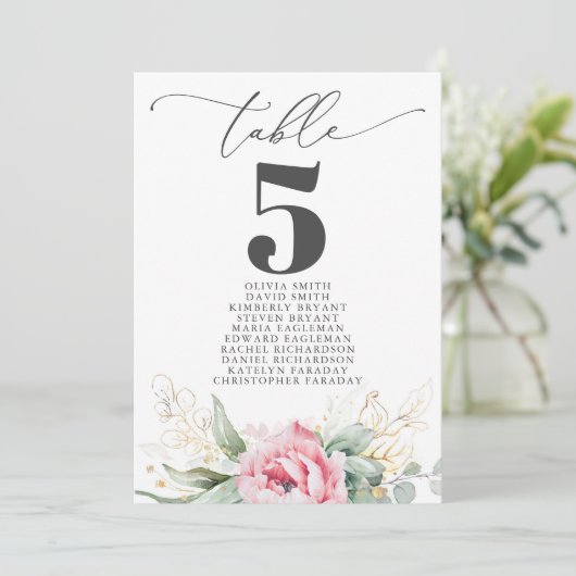 Gold Succulents Greenery Pink Floral Table Number Kaart (Staand voorkant)