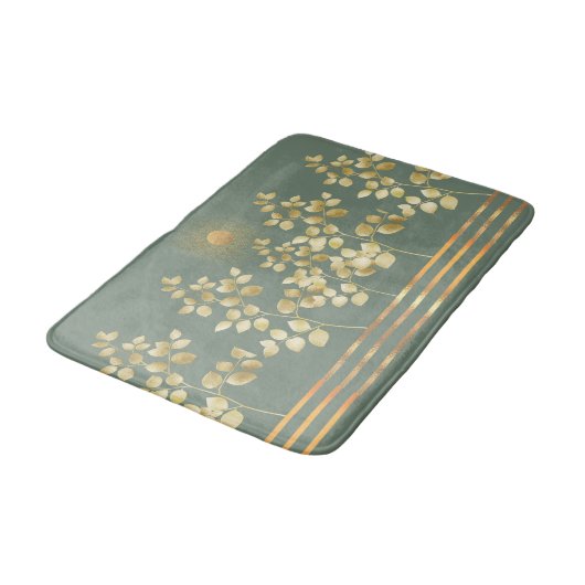 Gold Sun Branches Leaves Bath Mat (Gekanteld)