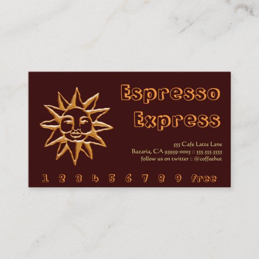 Gold Sun Coffee Drink Punch / Loyalty Card (Voorkant)