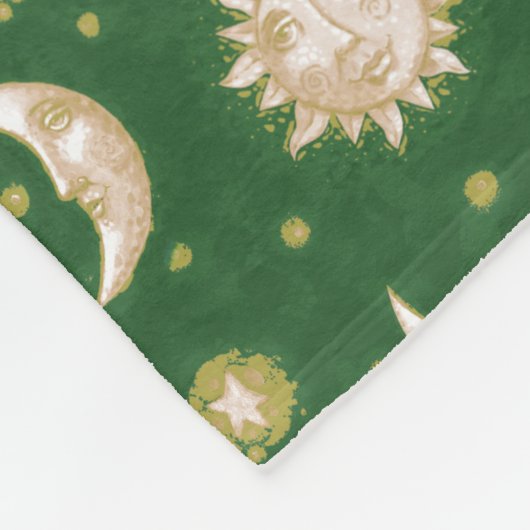 Gold Sun en Moon op Forest Green Fleece Deken (Hoek)