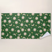 Gold Sun en Moon op Forest Green Strandlaken (Voorkant)