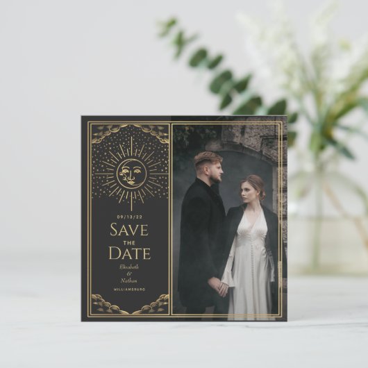 Gold Sun en Moon Tarot Card Foto opslaan Datum Kaart (Staand voorkant)