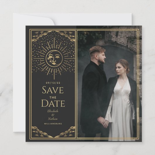 Gold Sun en Moon Tarot Card Foto opslaan Datum Kaart (Voorkant)