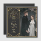 Gold Sun en Moon Tarot Card Foto opslaan Datum Magnetische Uitnodiging (Voorkant / Achterkant)