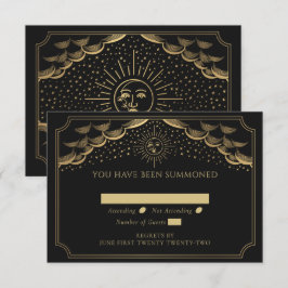 Gold Sun en Moon Tarot Card Wedding RSVP Informatiekaartje