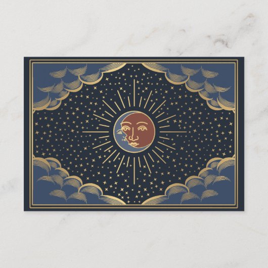 Gold Sun en Moon Tarot Card Wedding RSVP Informatiekaartje (Achterkant)