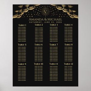 Gold Sun en Moon Tarot Card Wedding Seding Chart Poster
