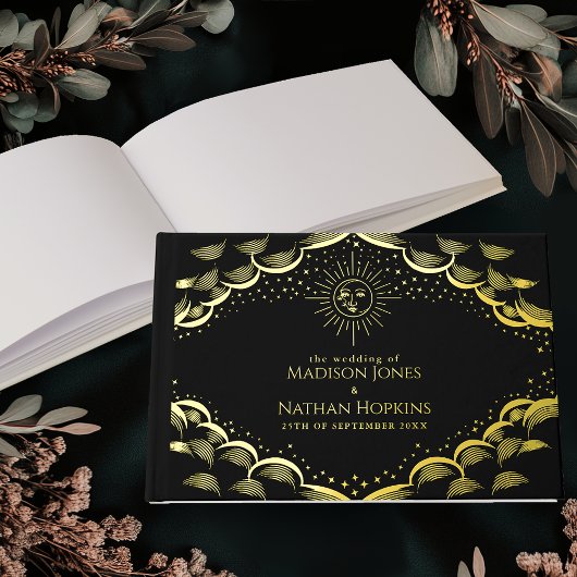 Gold Sun en Moon Tarot Kaart Wedding Guest Book Gastenboek