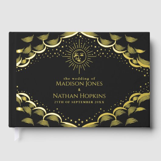 Gold Sun en Moon Tarot Kaart Wedding Guest Book Gastenboek (Voorkant)