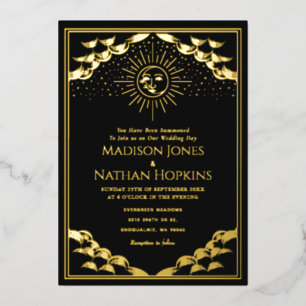 Gold Sun en Moon Tarot Kaart Wedding Invitation