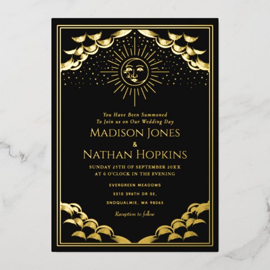 Gold Sun en Moon Tarot Kaart Wedding Invitation (Voorkant)