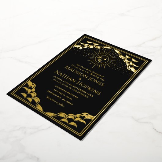 Gold Sun en Moon Tarot Kaart Wedding Invitation (Gedraaid)
